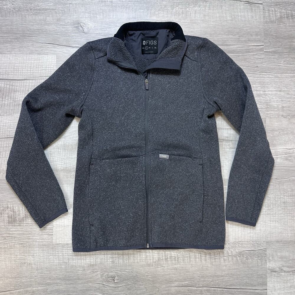 Figs On-Shift Sweater Womens Small Dark Gray Full zip Fleece Pockets W21OW1012